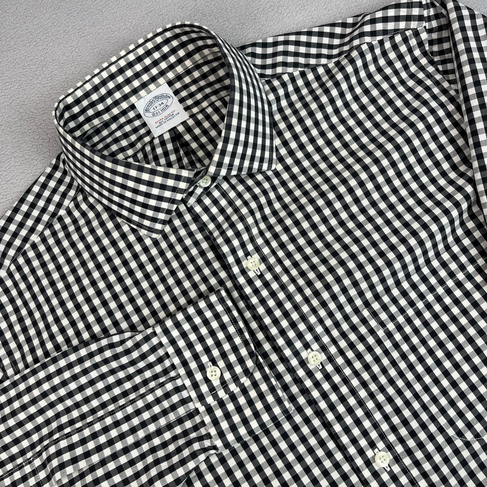 Brooks Brothers 1818 Black White Gingham Dress Shirt Mens 17-34 Extra Slim Fit